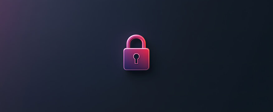 Neon lock symbol on a dark background representing cybersecurity and protection 3D Rendering
 - Powered by Adobe