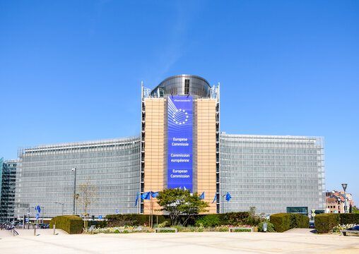 Brussels, Belgium - April 18, 2019: The Berlaymont building in the European Quarter houses the headquarters of the European Commission, the executive of the European Union (EU), since 1967.
