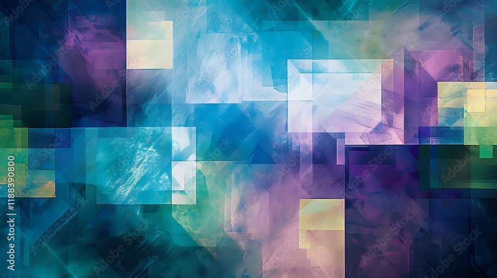 Poster a bold abstract background featuring overlapping squares and rectangles in a harmonious palette of b