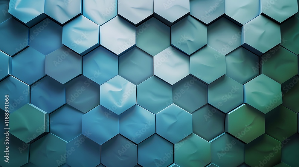 Poster a background featuring interlocking hexagons in varying shades of blue and green, creating a mesmeri