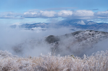 雲海と積雪した山々の風景