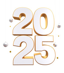 Happy New Year 2025 Transparent background vector. New Year 2025 text design. New year 2025 vector design with realistic 3D numbers.