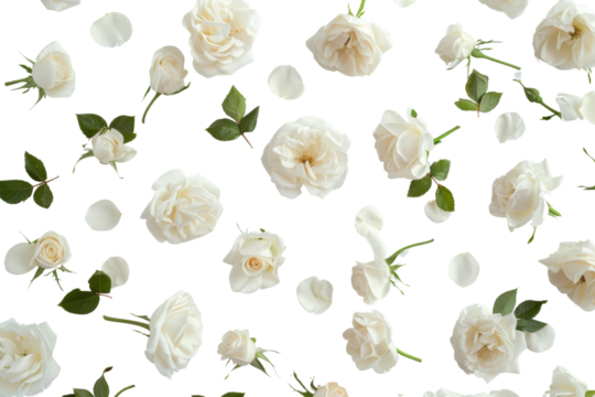 White rose floating isolated on white or transparent background