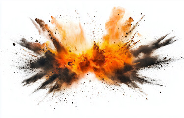 An explosion isolated on a white background, PNG file with a transparent background for post-effects, hyper-realistic, hyper-detailed, 3D render, no shadow.