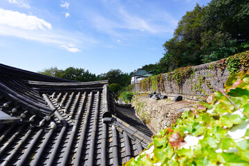 Beautiful traditional Korean wooden architecture, showcasing the elegance of Hanok style buildings.