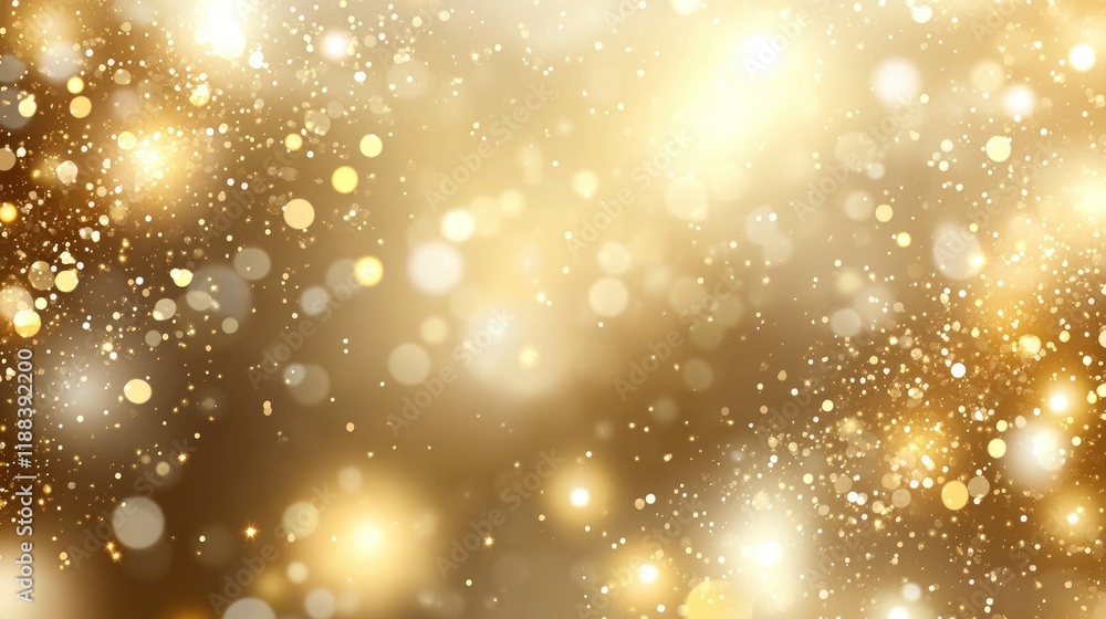 Poster shimmering gold bokeh lights background with bright sparkles and glittering patterns