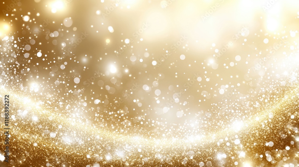 Poster golden abstract background with sparkling bokeh and glittering light effects