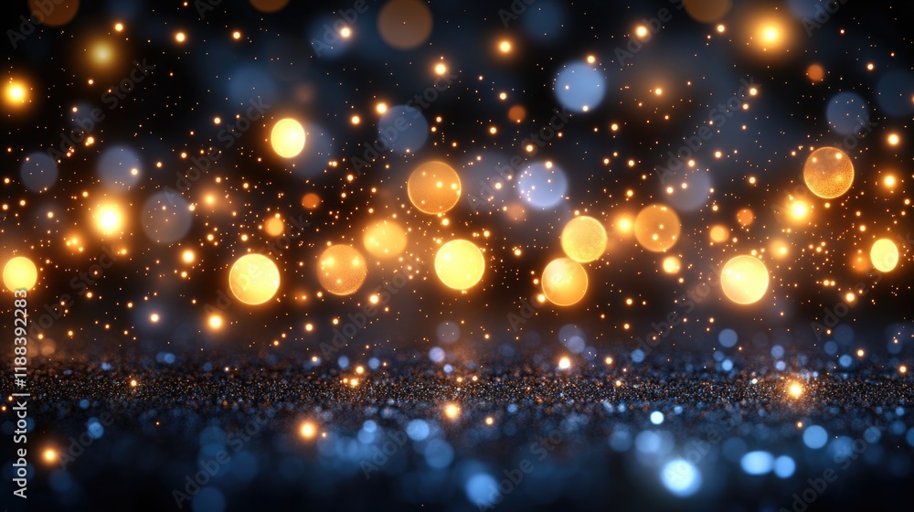 Poster glowing bokeh lights and sparkling background in warm tones