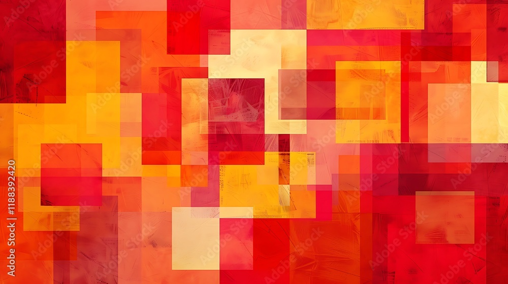 Aufkleber a dynamic geometric pattern of overlapping squares and rectangles in various sizes and shades of red