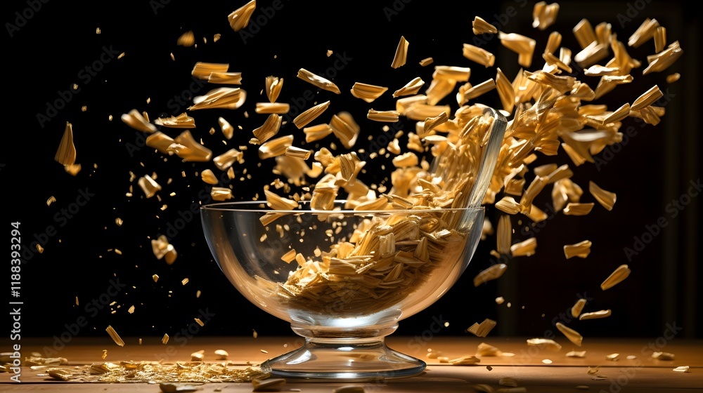 Poster a minimalist and serene close up shot of various grains such as wheat oats and barley cascading in s