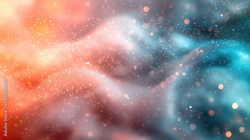 Poster abstract blurred multicolor waves with sparkling light particles