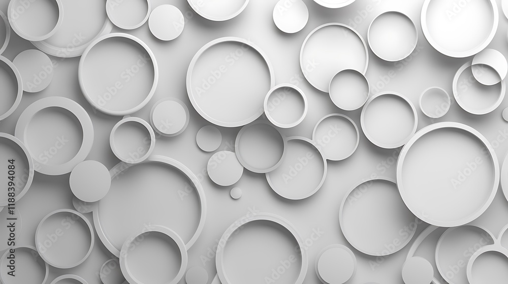 Poster a minimalistic background with a grid of interconnected circles in varying sizes and shades of grey,