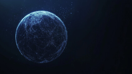 Fototapeta premium Abstract blue planet Earth with glowing dots, global network and connectivity concept, data transfer or information exchange on the internet in a futuristic technology background.