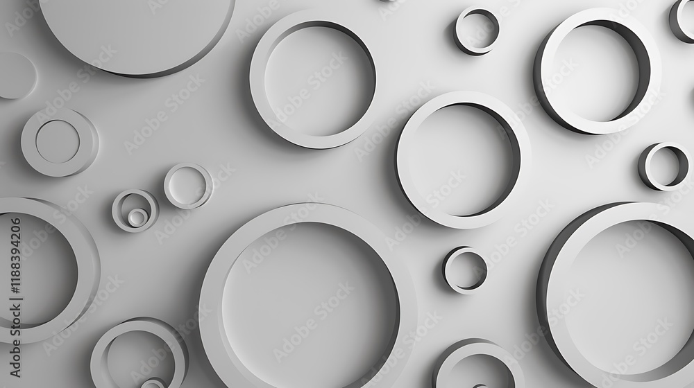 Poster a minimalistic background with a grid of interconnected circles in varying sizes and shades of grey,