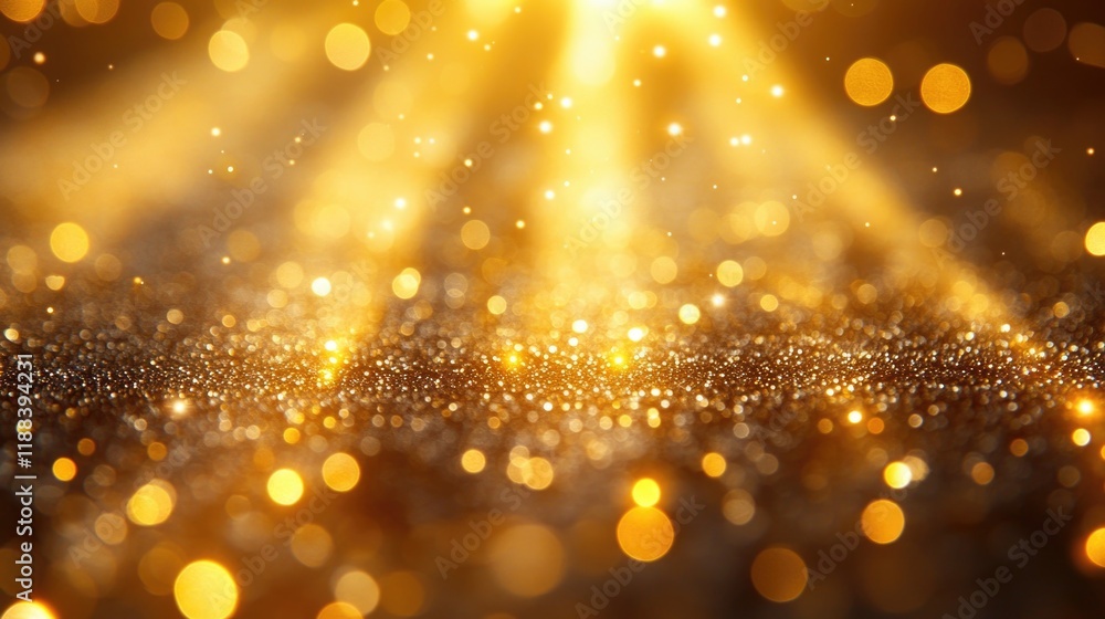 Poster glittering golden bokeh lights with sparkling abstract background