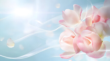 Elegant illustration of swirling rose petals glowing softly in pastel hues