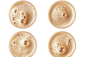 Top view of cup of coffee with foam isolated on white background.