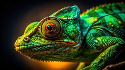 Obraz premium Night's embrace reveals a chameleon's vibrant green, AI artistry.