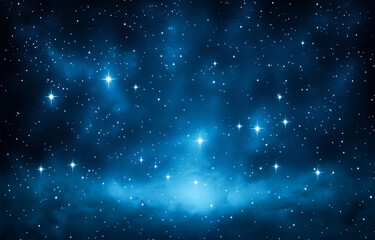 A starry night sky with the Milky Way galaxy faintly visible, creating an enchanting and dreamy atmosphere. The stars twinkle in shades of blue against the deep blackness, adding depth to the scene