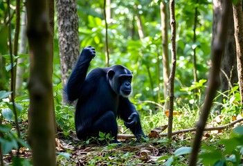 A view of a Chimpanzee in the trees