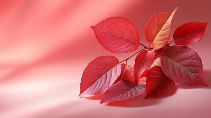 Obraz premium A group of red autumn leaves on a soft, solid-colored background with gentle lighting and shadow.