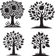 Silhouette of Apple Tree  isolated with white background