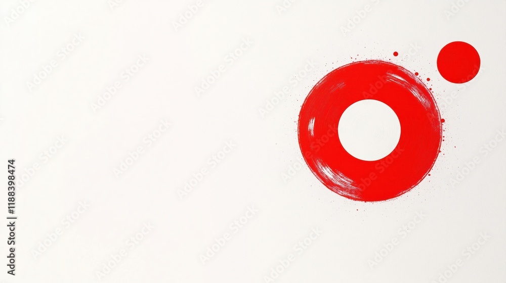 Poster abstract design featuring red, white circles on plain white background. simple geometric shapes crea