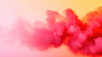 Fototapeta premium A vibrant swirl of pink and red smoke against a soft yellow background, creating an abstract and colorful visual effect.