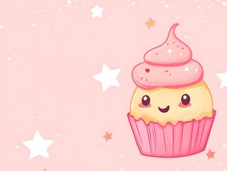 Adorable Pink Cupcake: Whimsical Illustration with Stars