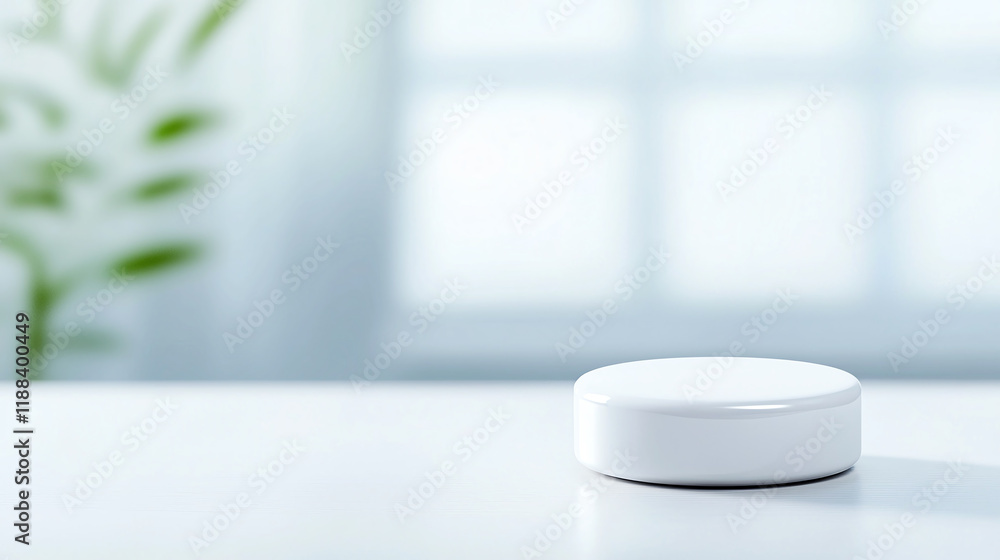 Poster minimalist white object on table with soft natural light