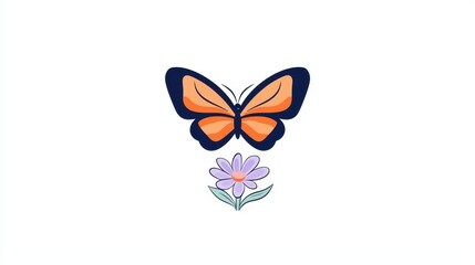 Fototapeta premium Orange Butterfly and Purple Flower Illustration Nature Design Spring Floral Insect Art