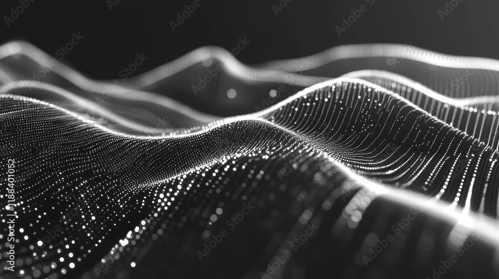 Poster futuristic abstract 3d rendering featuring digital dots and lines in a complex geometric connection 