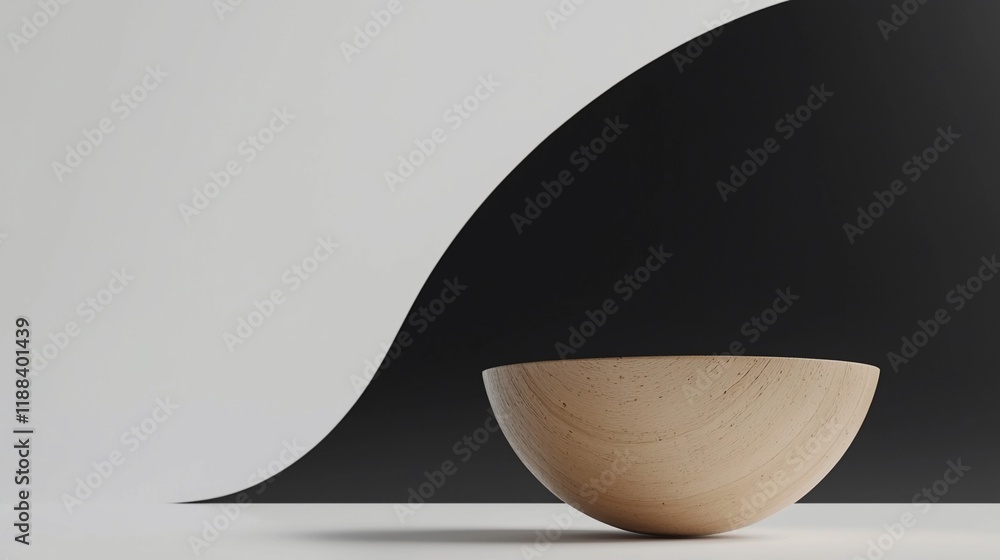 Sticker Wooden hemisphere on monochrome background.