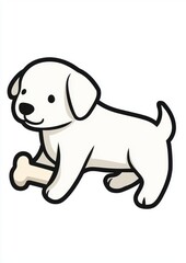 Adorable White Puppy Cartoon Illustration with Bone Happy Dog Pet Animal Graphic Design
