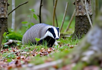 A view of a Badger in the woods