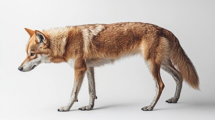 Obraz premium Red wolf studio portrait, side view, white background, wildlife conservation.