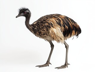 Fototapeta premium Young rhea standing, white background, wildlife photography, educational use.