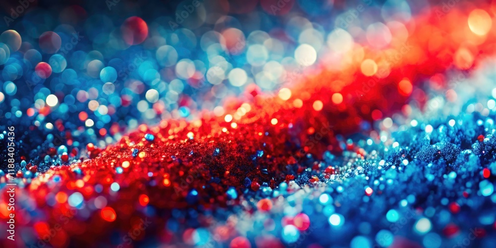 Poster tilt-shift photography creates a miniature effect on a header banner with a dynamic blue, red, and w