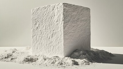 White Cubic Structure With Surrounding Powdery Substance