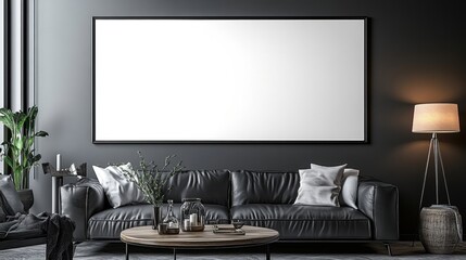 Modern Living Room with Minimalist Design and Empty Frame Display