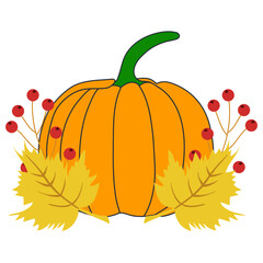 Illustration of Pumpkin with Autumn leaves thanksgiving festival