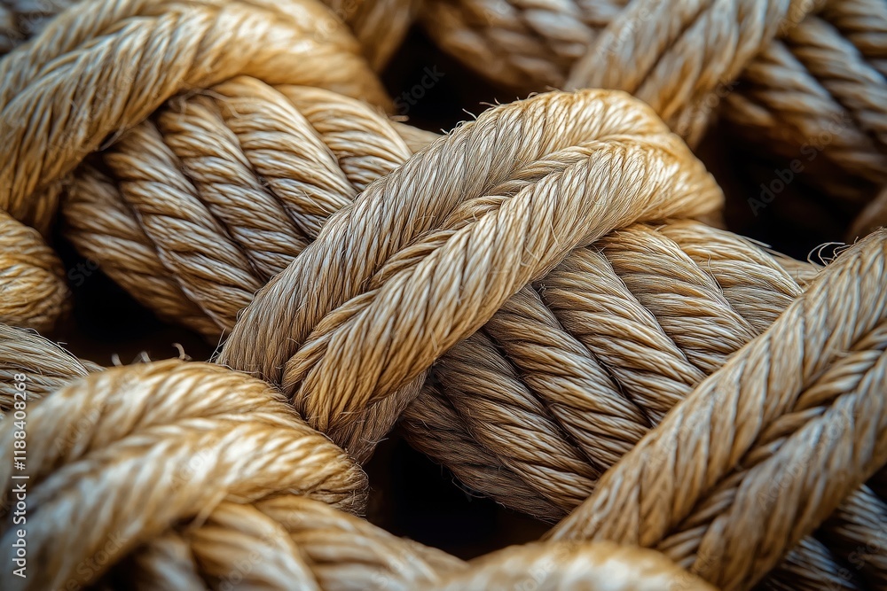 Poster closeup view of intricately woven rope. natural fibers intertwined. detailed texture, pattern highli