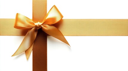 Elegant Golden Ribbon Bow on White Background for Gift Presentation
