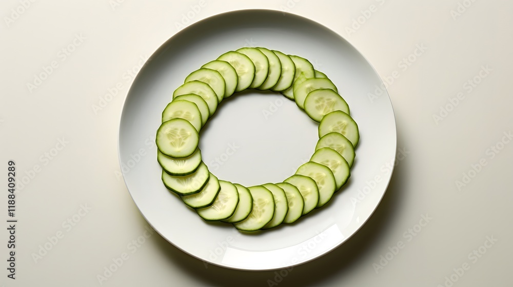 Aufkleber a visually striking minimalist composition featuring arranged slices of fresh crisp cucumber placed 