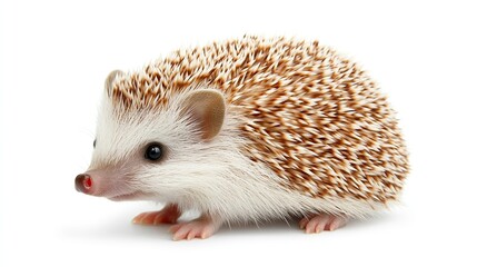 Obraz premium Cute hedgehog portrait, white background, studio shot, animal pet.