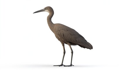 Fototapeta premium Brown heron wading, isolated white background, wildlife illustration, nature education.