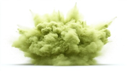 Green Smoke Explosion on White Background for Creative Projects
