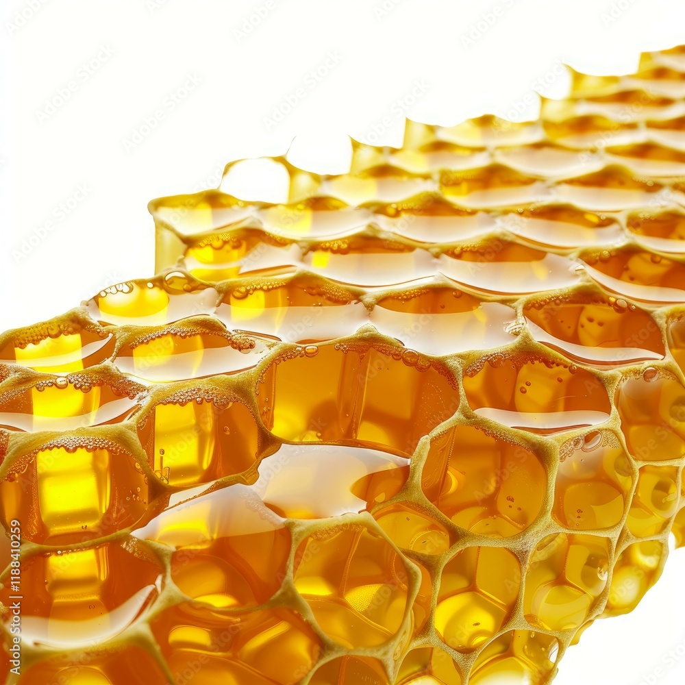 Poster close up of honeycomb dripping with golden honey, creating a sweet and inviting visual