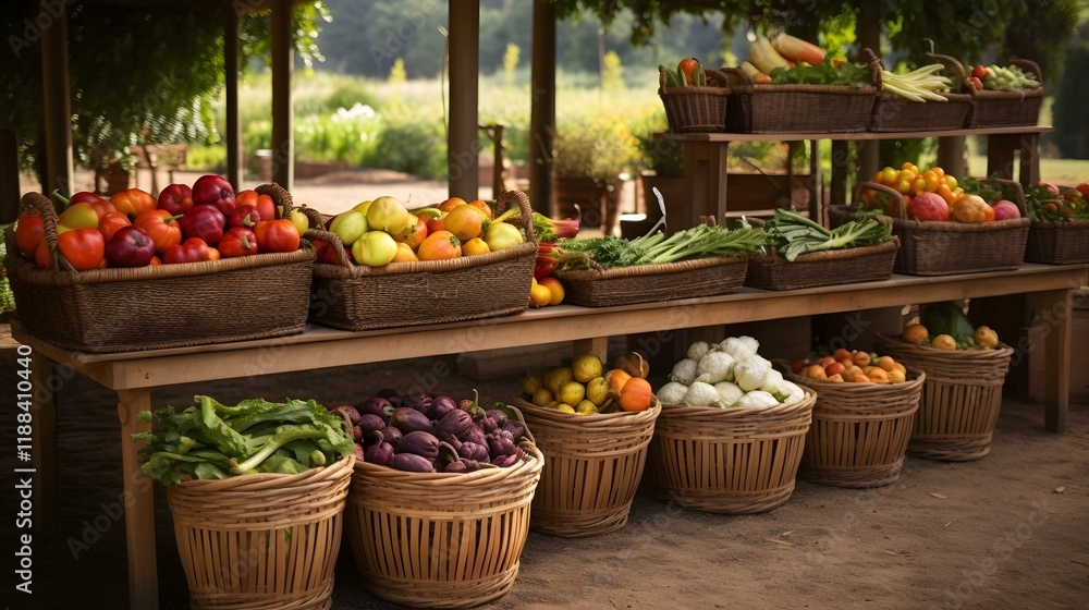 Poster lively farmer s market setting showcasing a diverse array of fresh seasonal vegetables and produce a