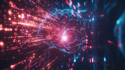 Digital background for tech processes featuring neural networks, AI, data transfer, and encryption, perfect for archives, sound, and graphic presentations in science and education.